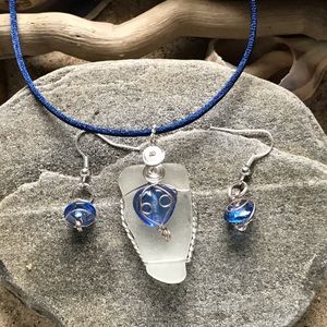 Blue Sea glass wire wrapped set
